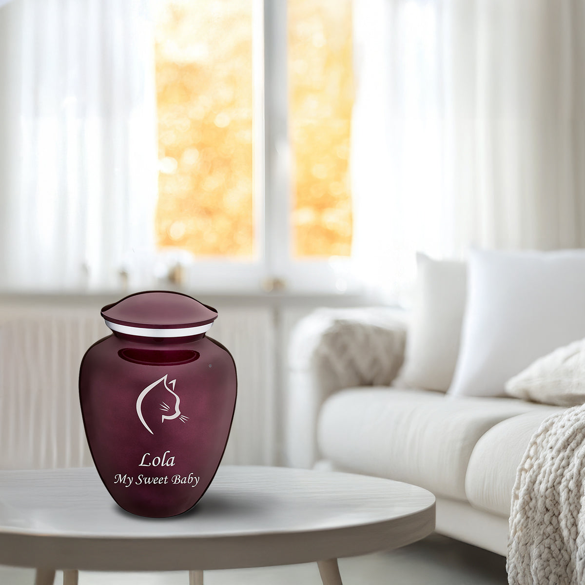 Medium Embrace Cherry Purple Cat Pet Cremation Urn