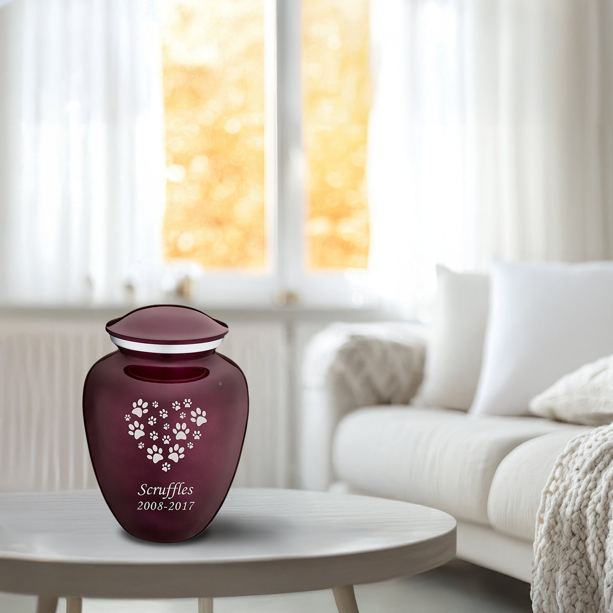 Medium Embrace Cherry Purple Heart Paws Pet Cremation Urn