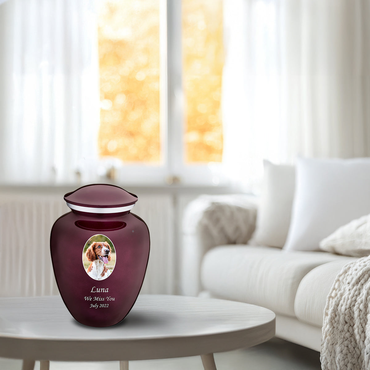 Medium Pet Embrace Cherry Purple Portrait Cremation Urn