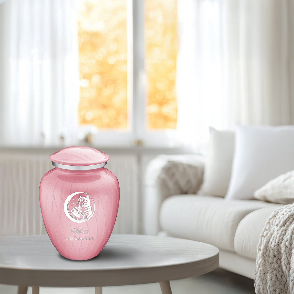 Medium Embrace Pearl Light Pink Pet Cute Cat Cremation Urn