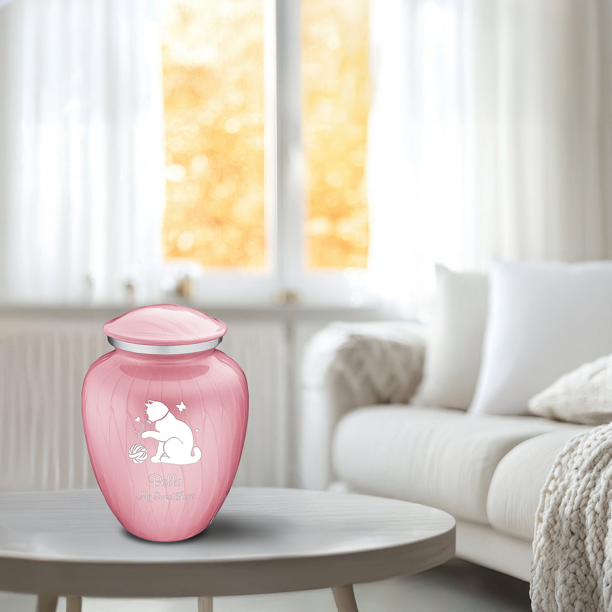 Medium Embrace Pearl Pink Pet Fun Cat Cremation Urn