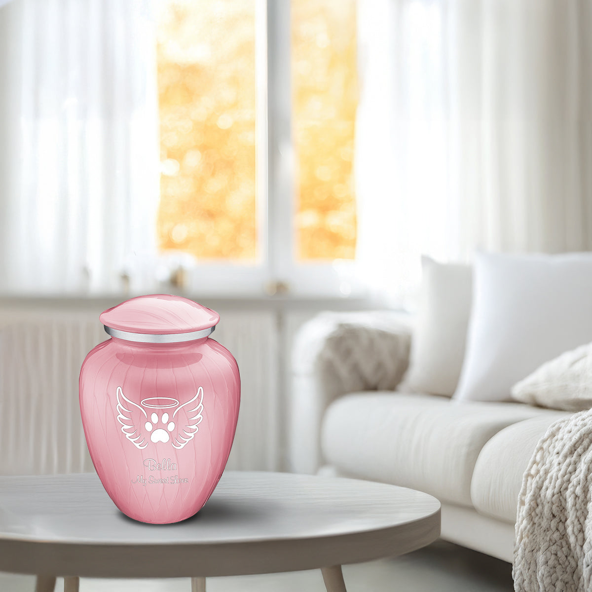 Medium Embrace Pearl Pink Pet Angel Wings Cremation Urn