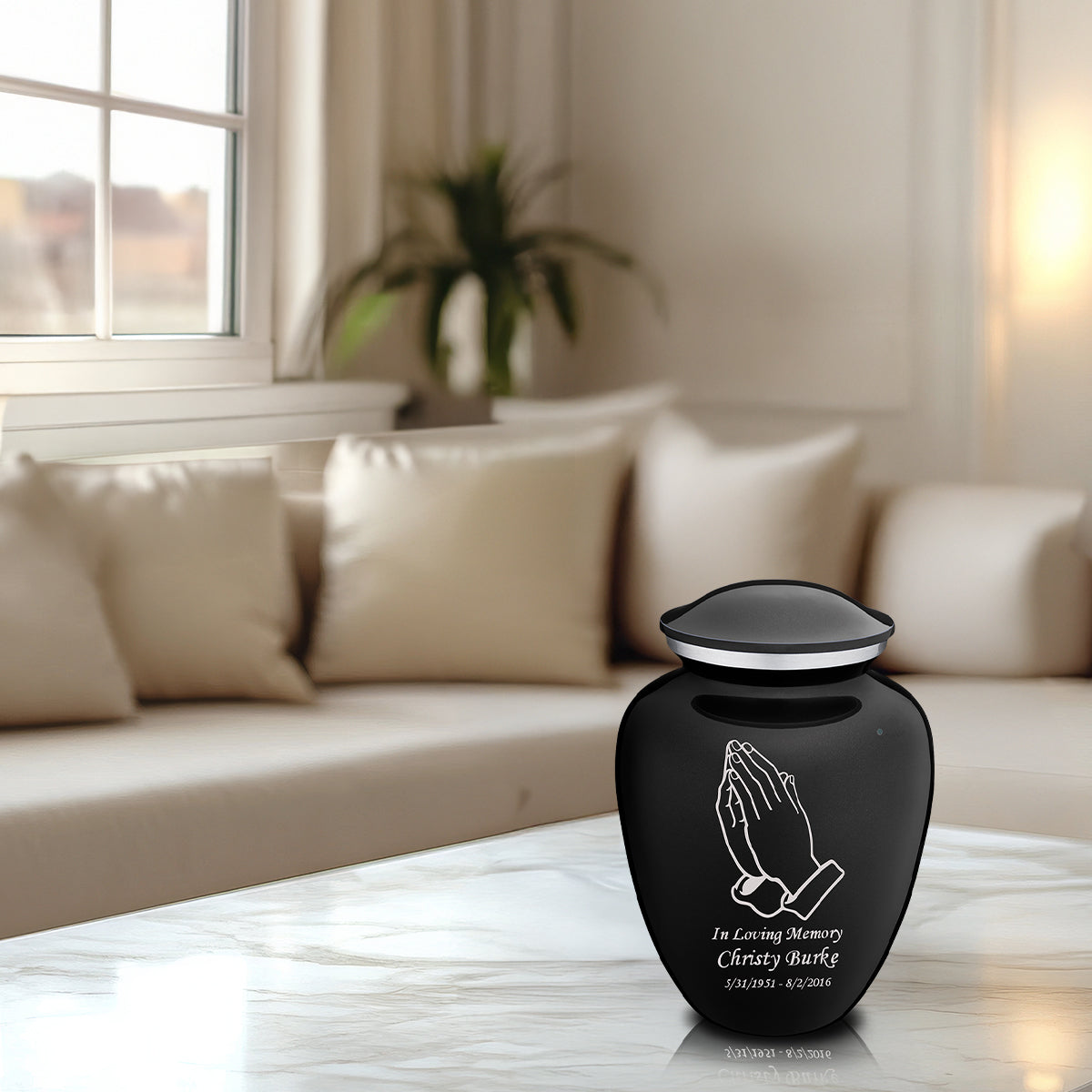 Medium Embrace Black Praying Hands Cremation Urn