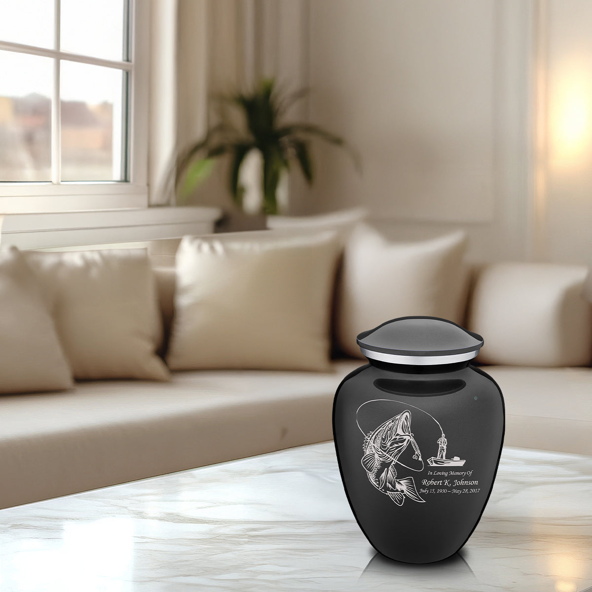 Medium Embrace Charcoal Fishing Cremation Urn
