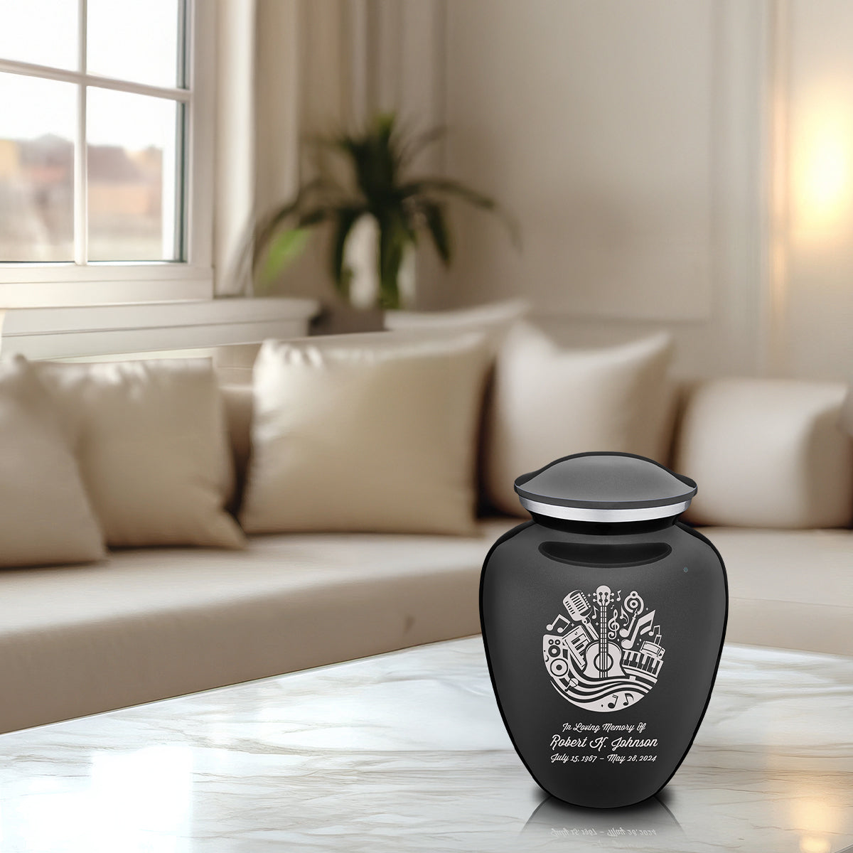 Medium Embrace Charcoal Black Music Cremation Urn