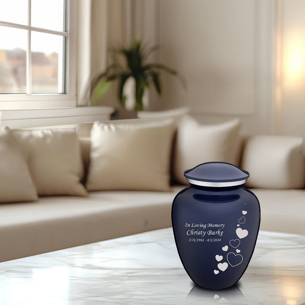 Medium Embrace Cobalt Blue Floating Heart Cremation Urn