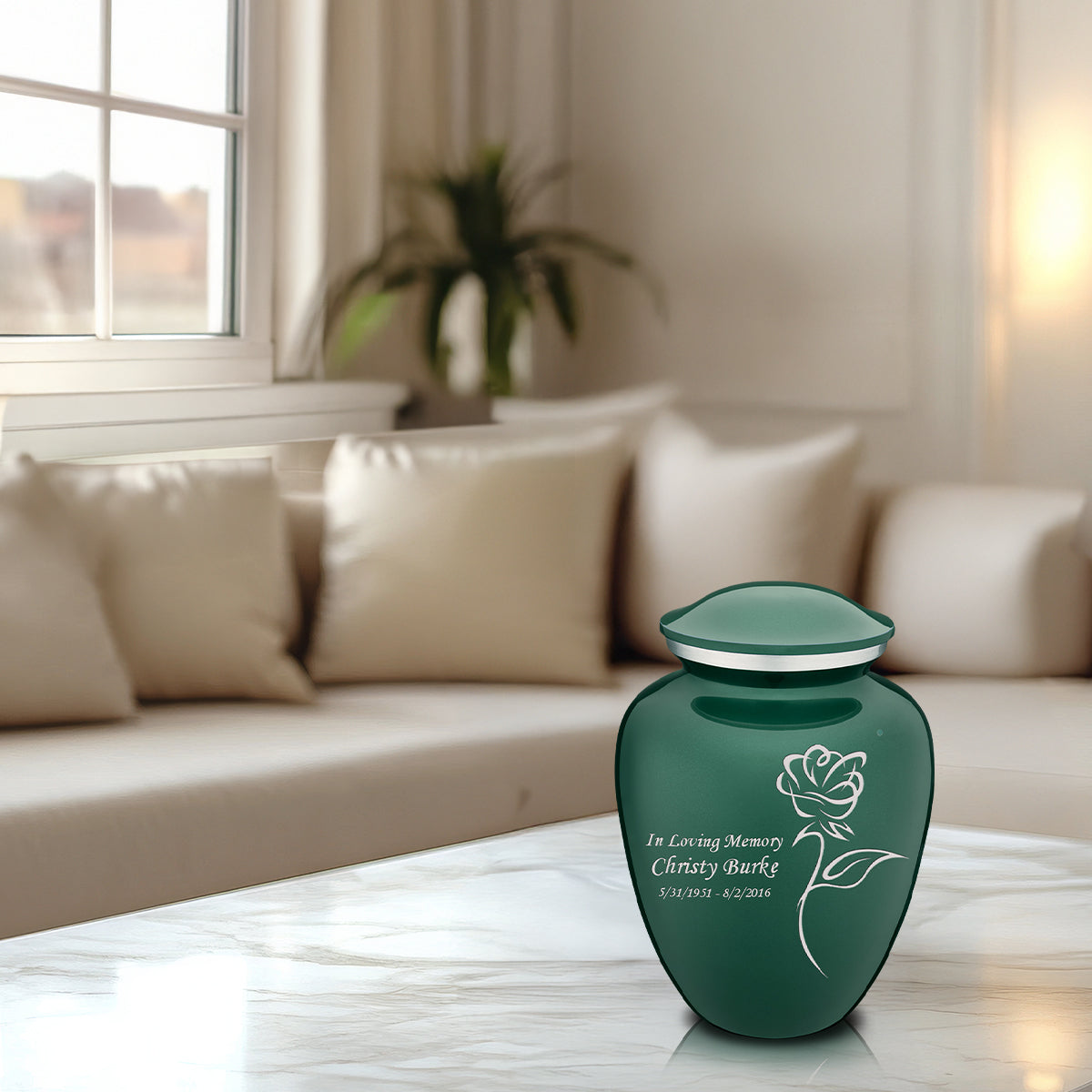 Medium Embrace Green Rose Cremation Urn