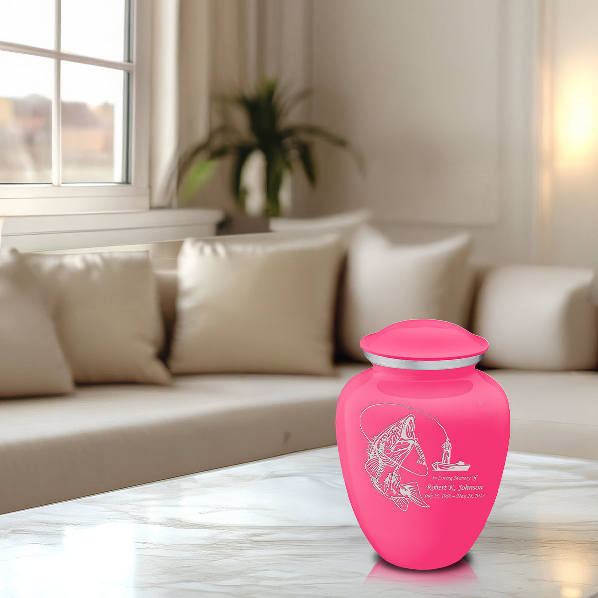 Medium Embrace Bright Pink Fishing Cremation Urn