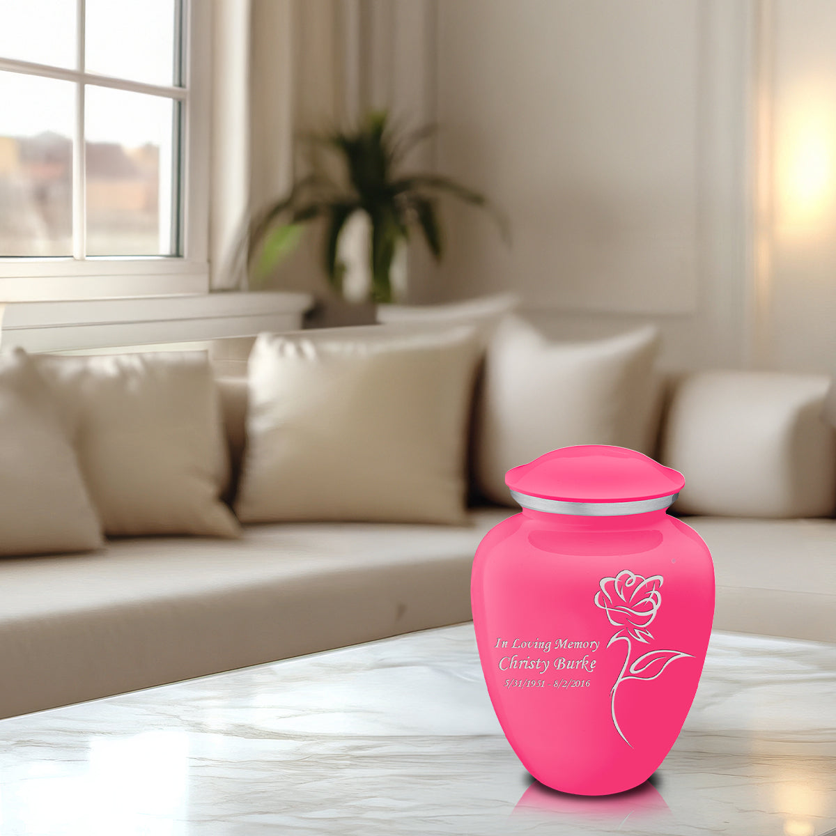 Medium Embrace Bright Pink Rose Cremation Urn