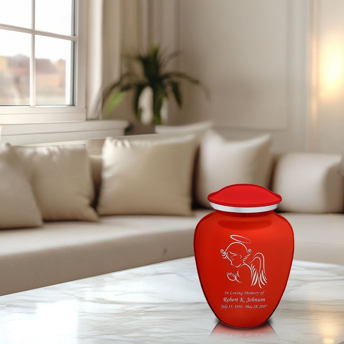 Medium Embrace Bright Red Angel Cremation Urn