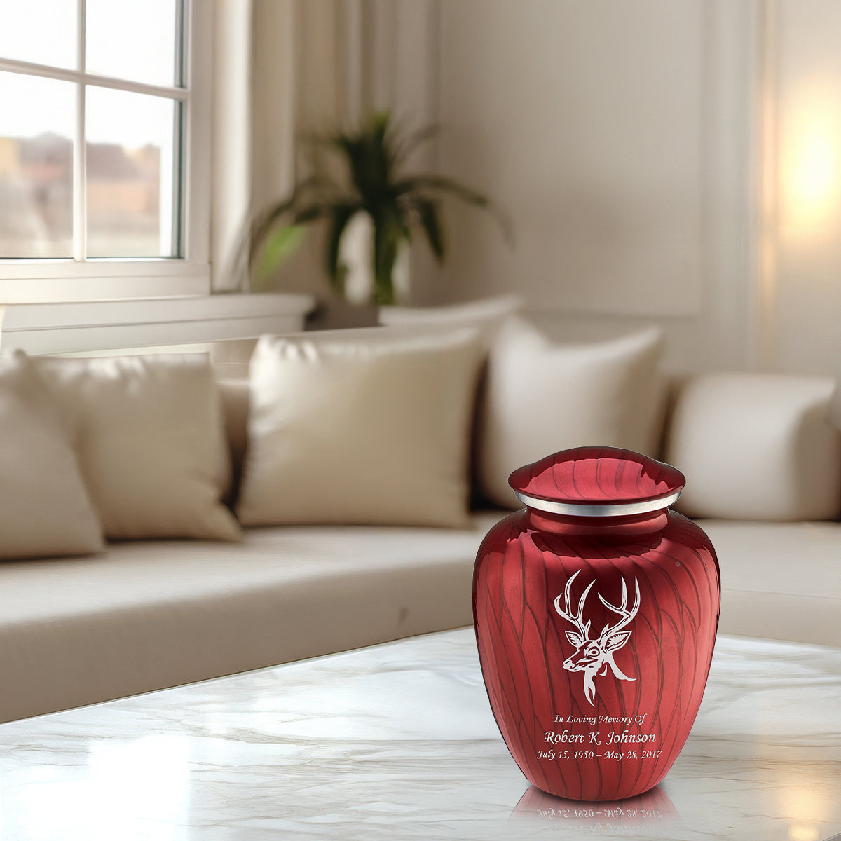 Medium Embrace Pearl Candy Red Deer Cremation Urn