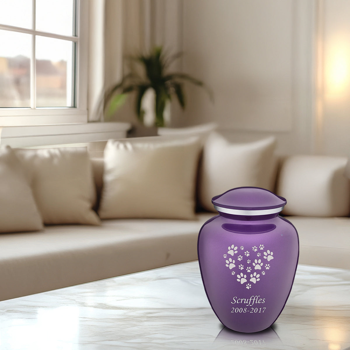 Medium Embrace Purple Heart Paws Pet Cremation Urn