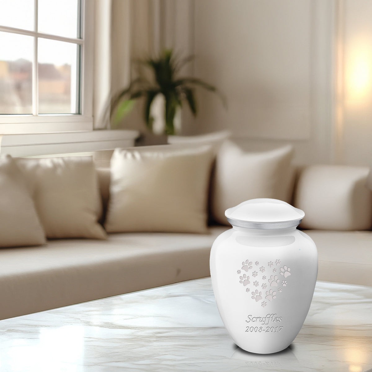 Medium Embrace White Heart Paws Pet Cremation Urn