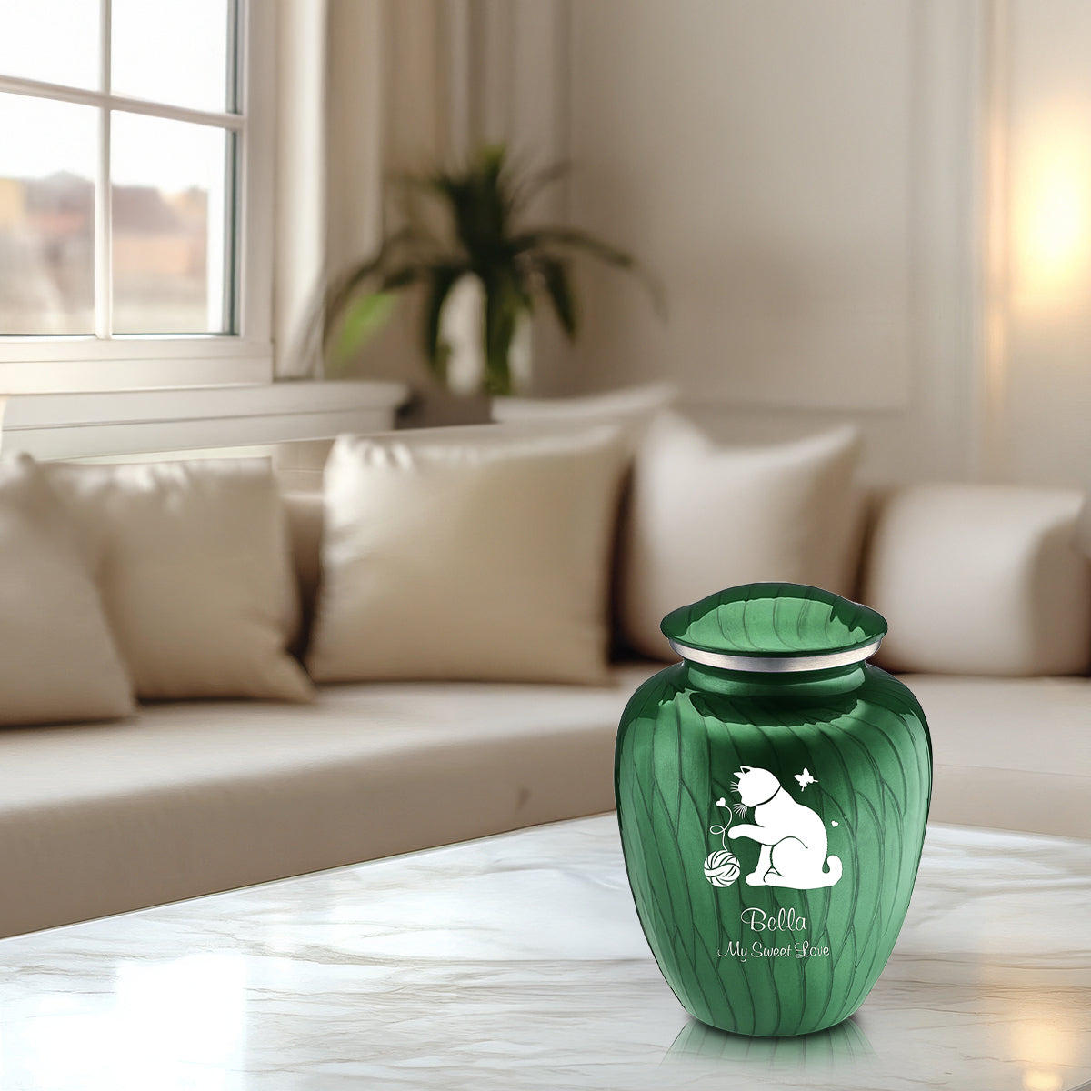 Medium Embrace Pearl Green Pet Fun Cat Cremation Urn
