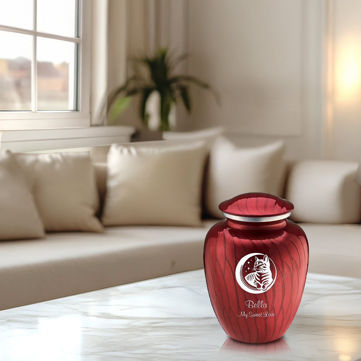 Medium Embrace Pearl Candy Red Pet Cute Cat Cremation Urn