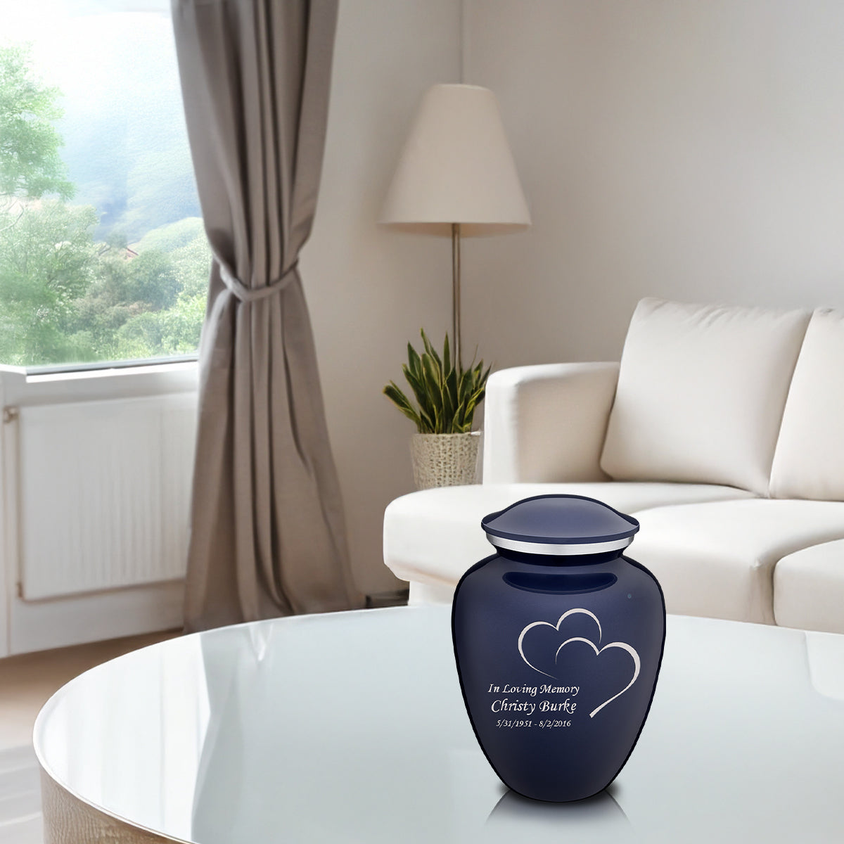 Medium Embrace Cobalt Blue Hearts Cremation Urn