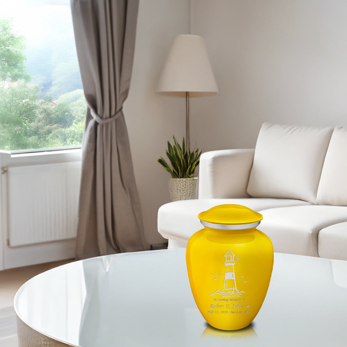 Medium Embrace Yellow Lighthouse Cremation Urn