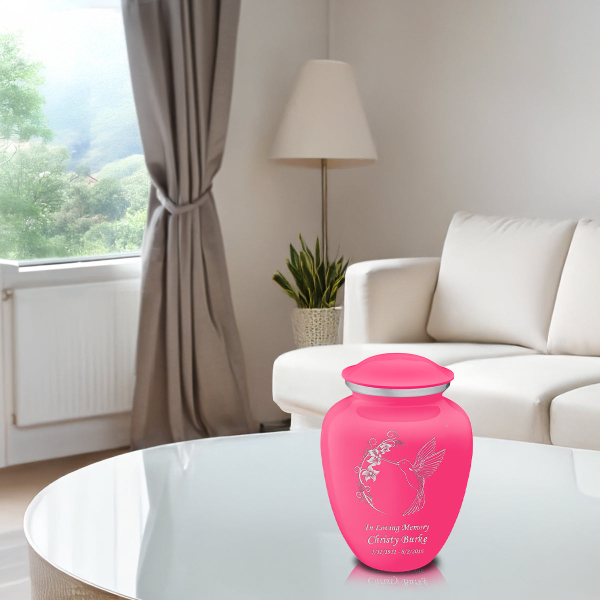 Medium Embrace Bright Pink Hummingbird Cremation Urn