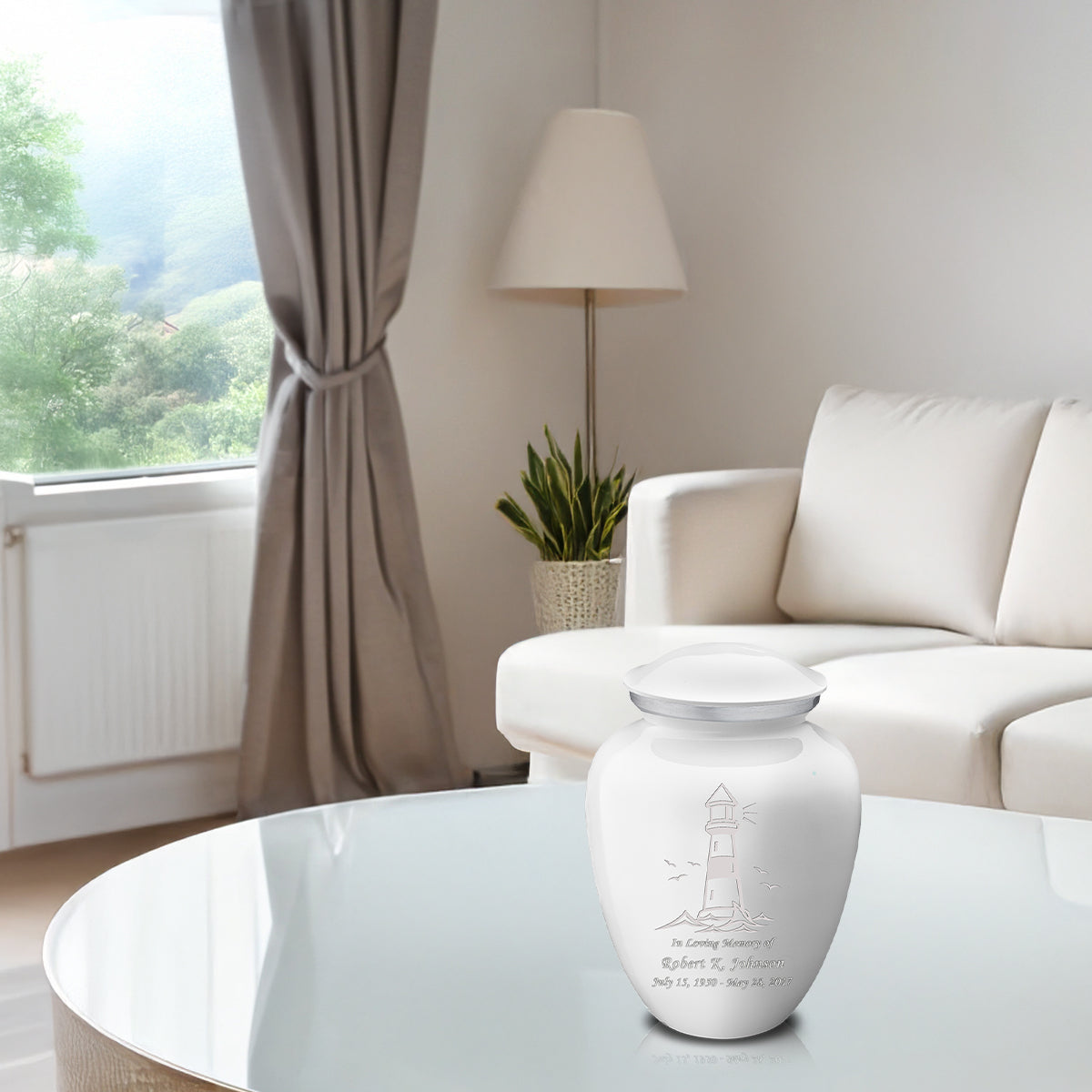 Medium Embrace White Lighthouse Cremation Urn
