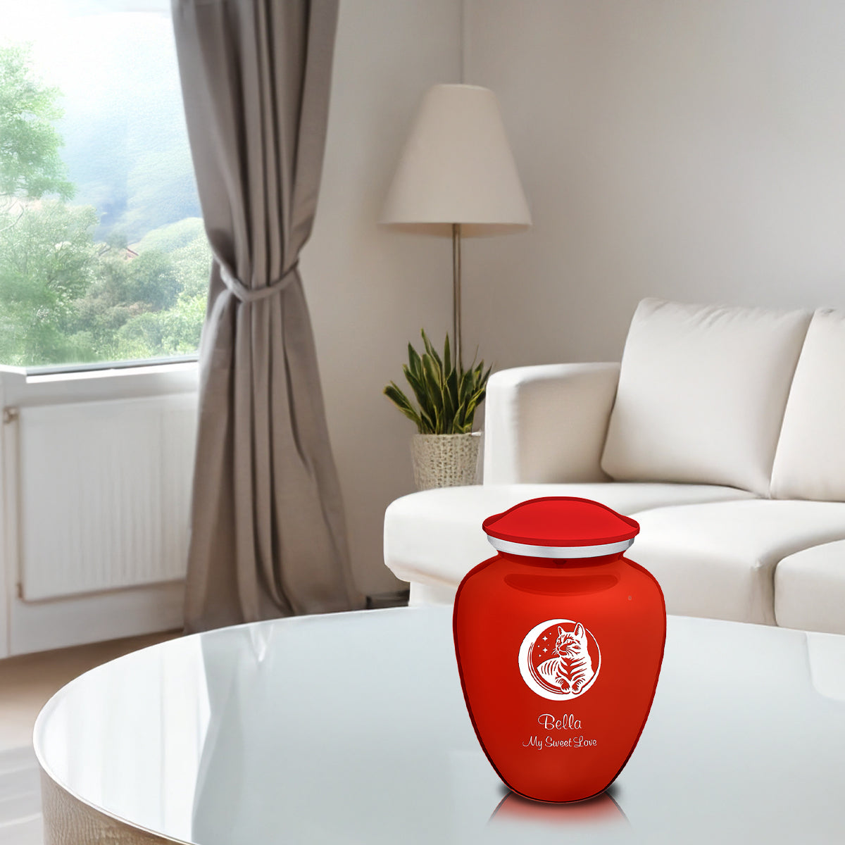 Medium Embrace Bright Red Pet Cute Cat Cremation Urn