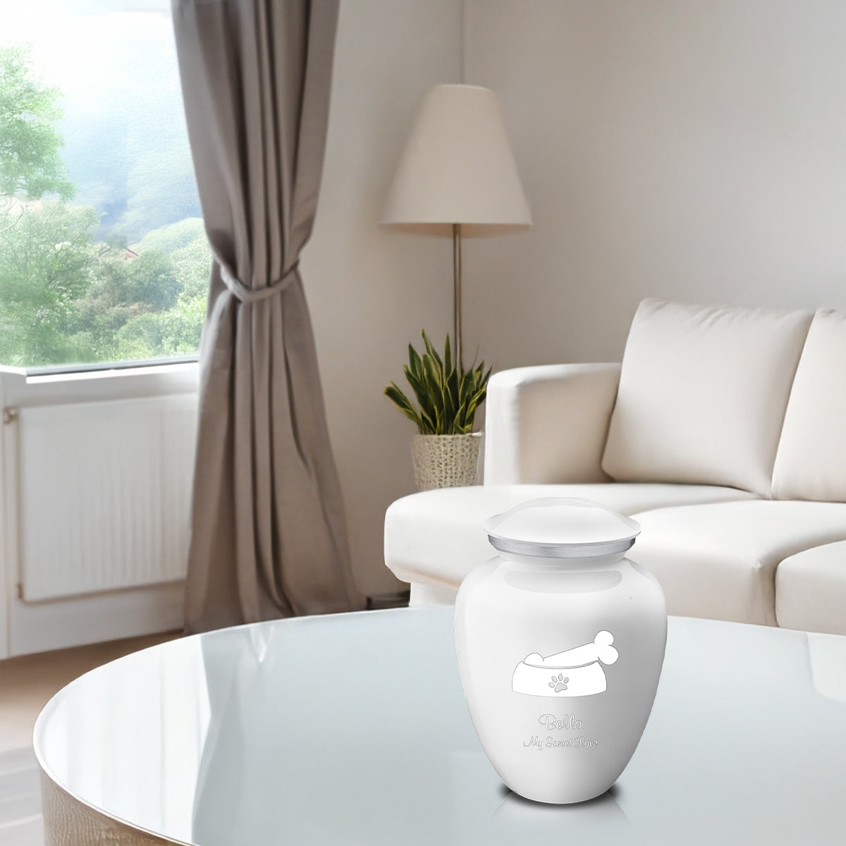 Medium Embrace White Pet Dog Bone Cremation Urn