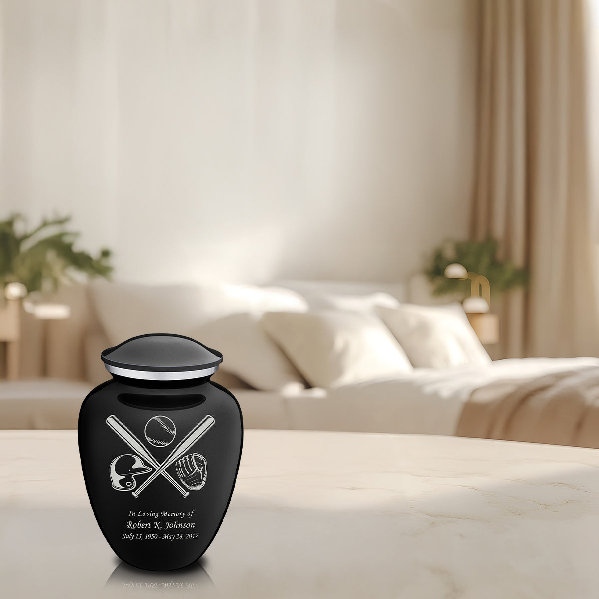 Medium Embrace Black Baseball Cremation Urn