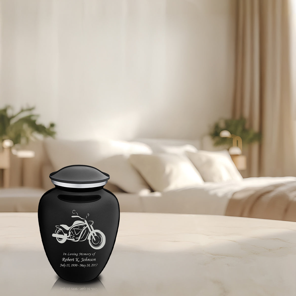 Medium Embrace Black Motorcycle Cremation Urn