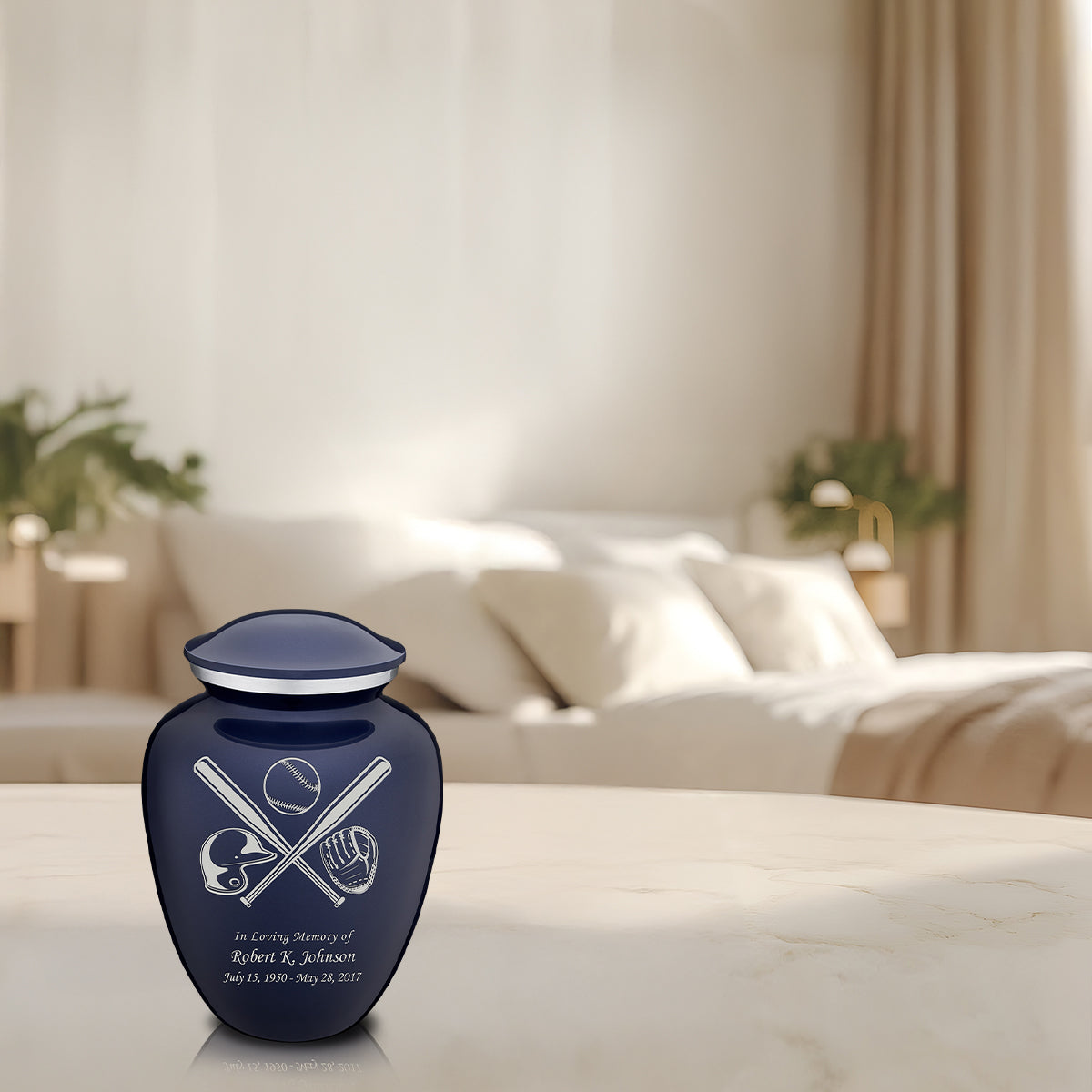 Medium Embrace Cobalt Blue Baseball Cremation Urn