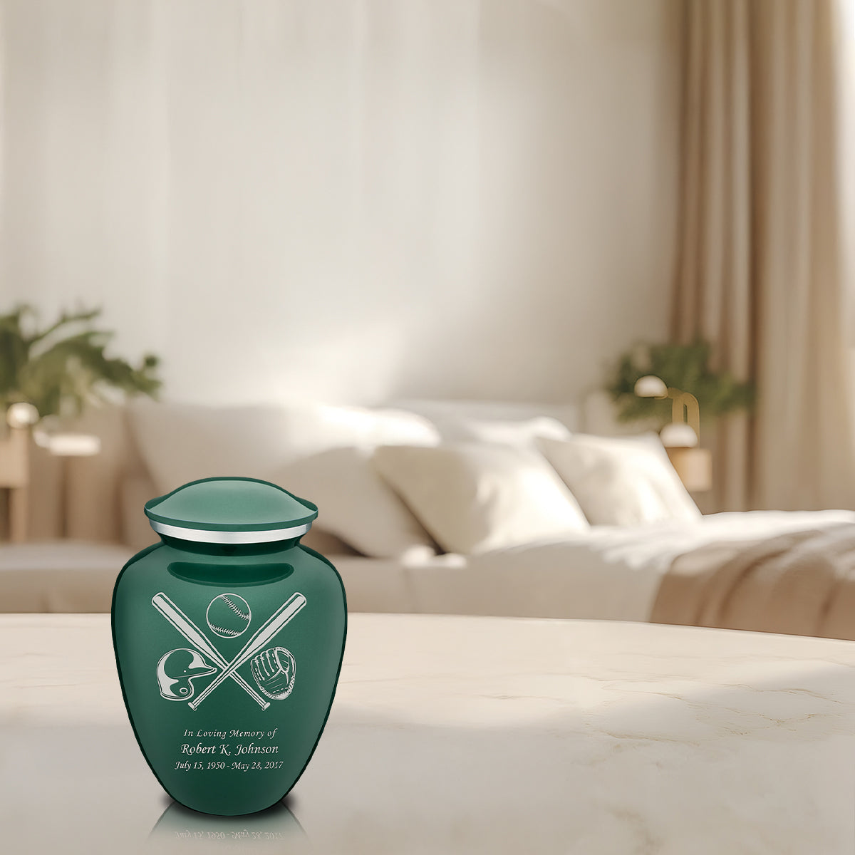 Medium Embrace Green Baseball Cremation Urn