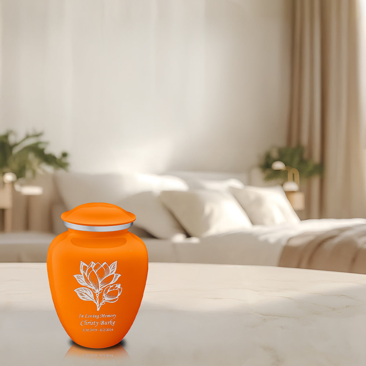 Medium Embrace Burnt Orange Magnolia Flower Cremation Urn