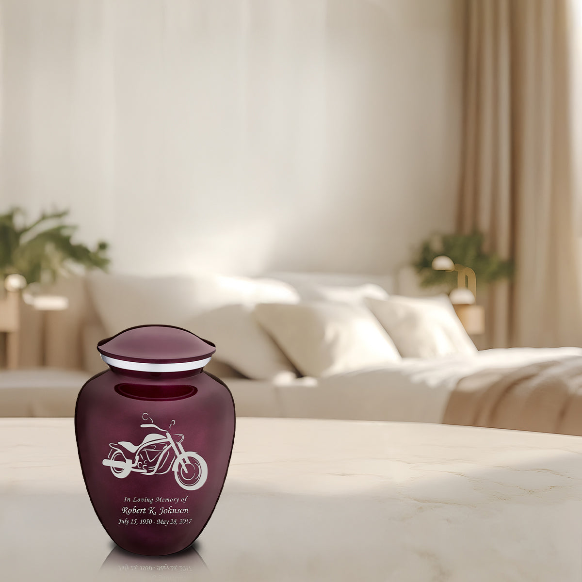 Medium Embrace Cherry Purple Motorcycle Cremation Urn