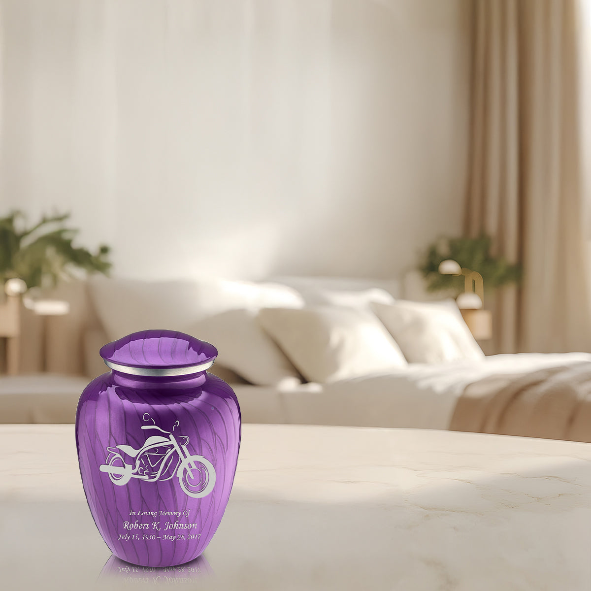 Medium Embrace Pearl Purple Motorcycle Cremation Urn