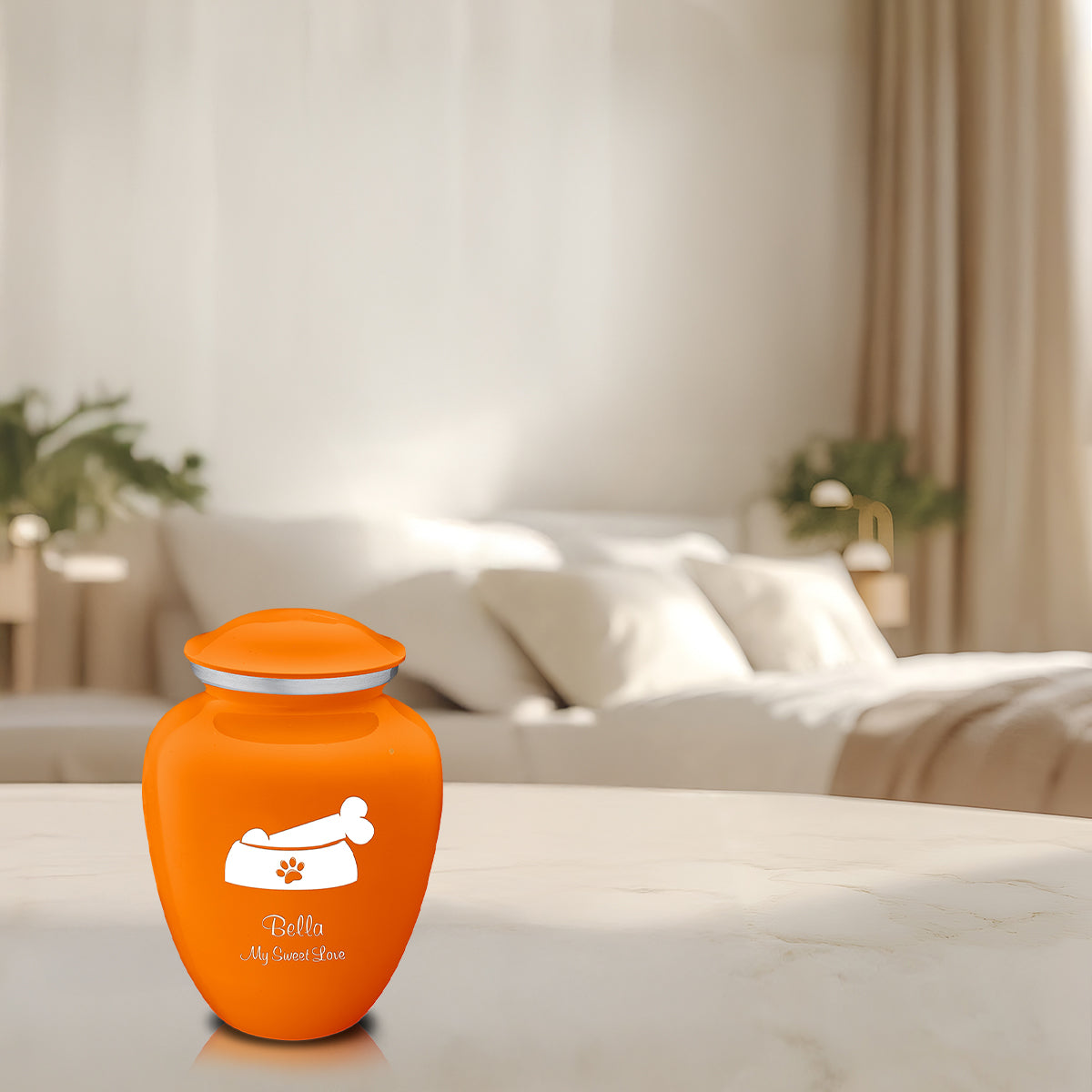 Medium Embrace Burnt Orange Pet Dog Bone Cremation Urn