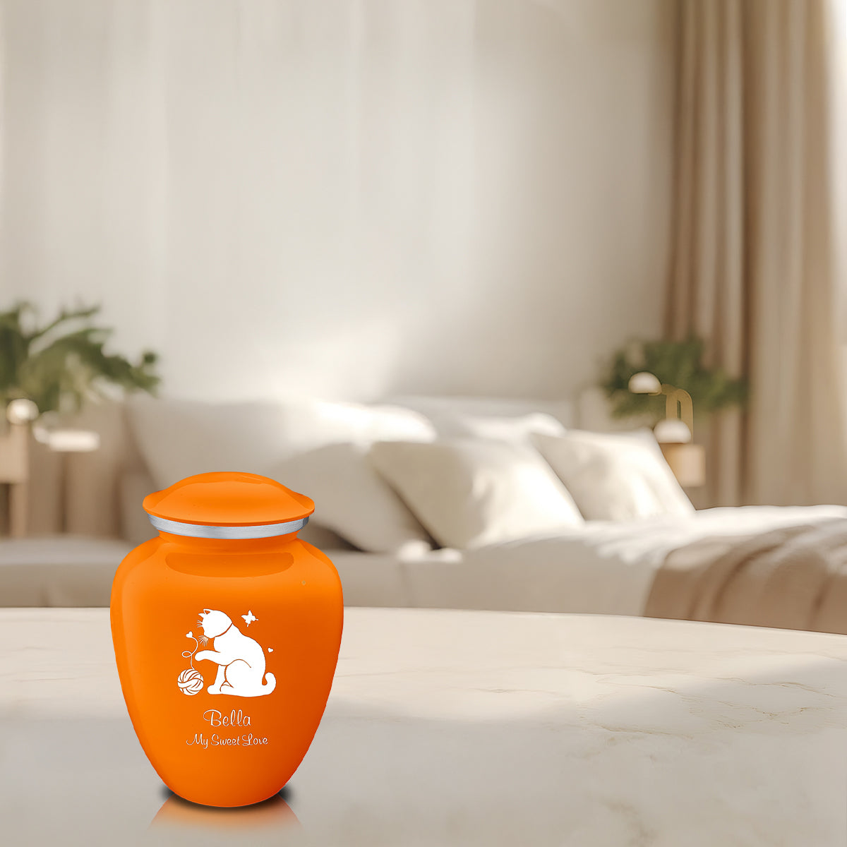 Medium Embrace Burnt Orange Pet Fun Cat Cremation Urn