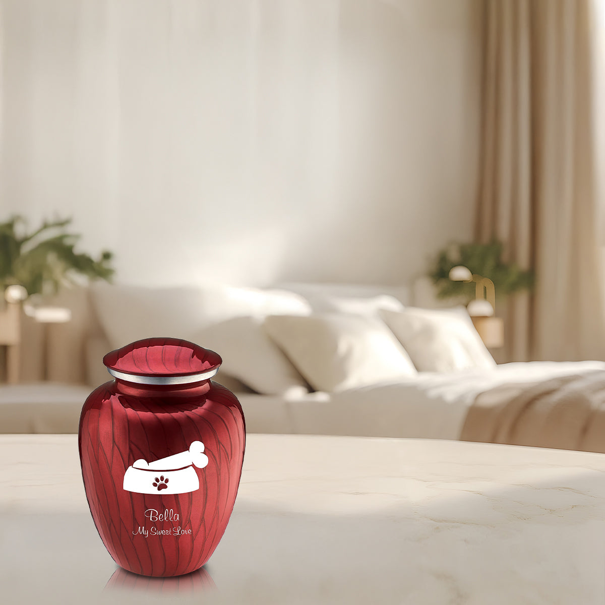 Medium Embrace Pearl Candy Red Pet Dog Bone Cremation Urn