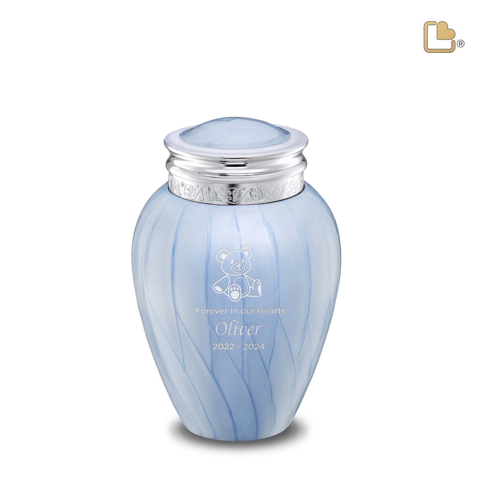 Blessing Medium Urn Pearl Blue & Polished Silver