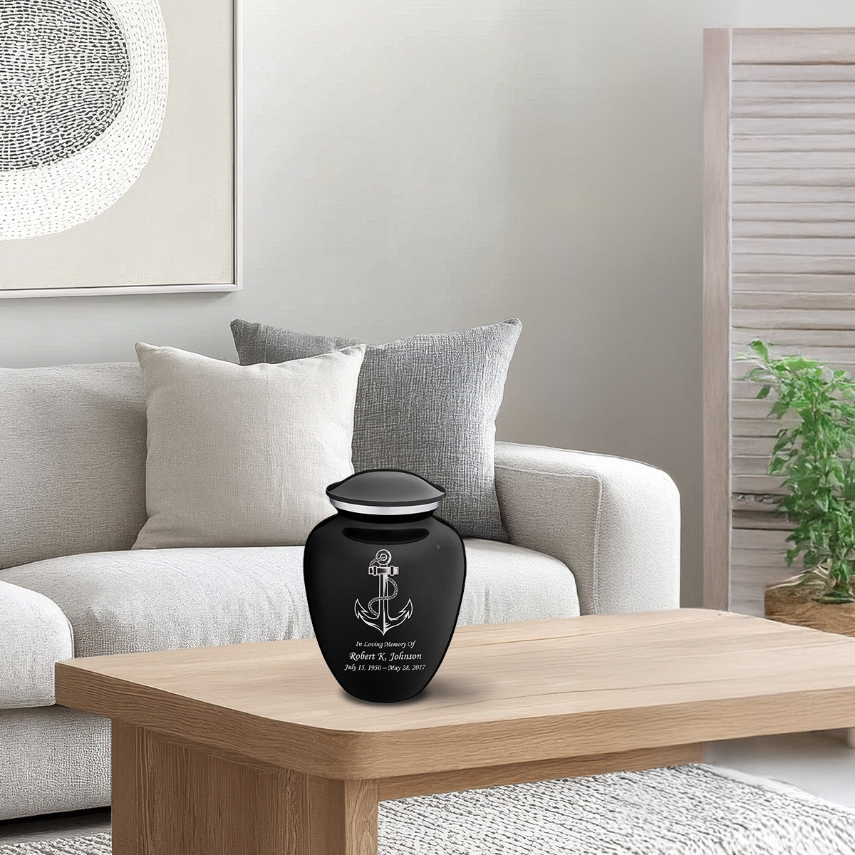 Medium Embrace Black Anchor Cremation Urn