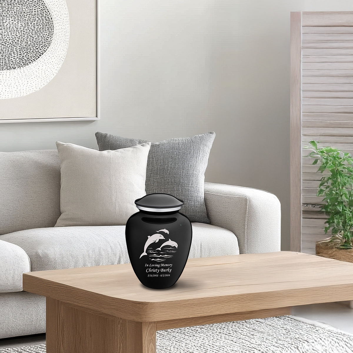 Medium Embrace Black Dolphins Cremation Urn