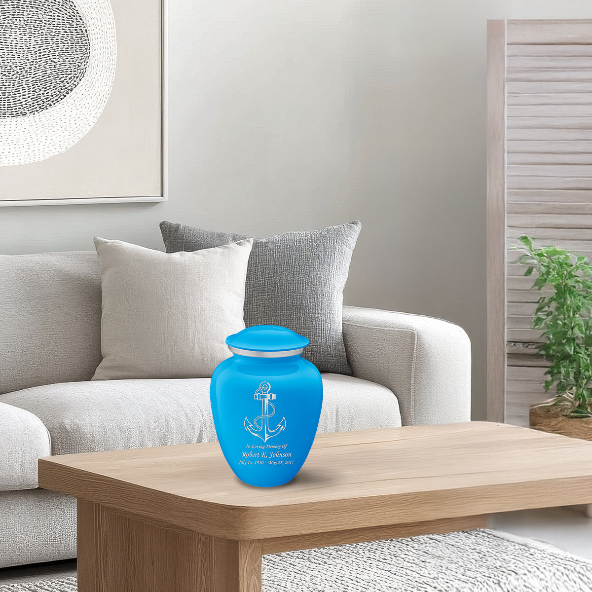 Medium Embrace Racing Blue Anchor Cremation Urn