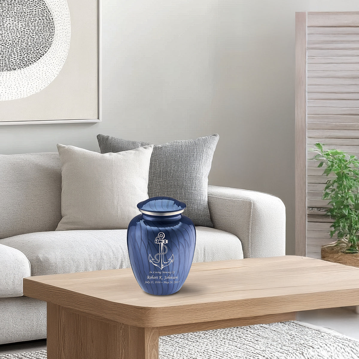 Medium Embrace Pearl Cobalt Blue Anchor Cremation Urn