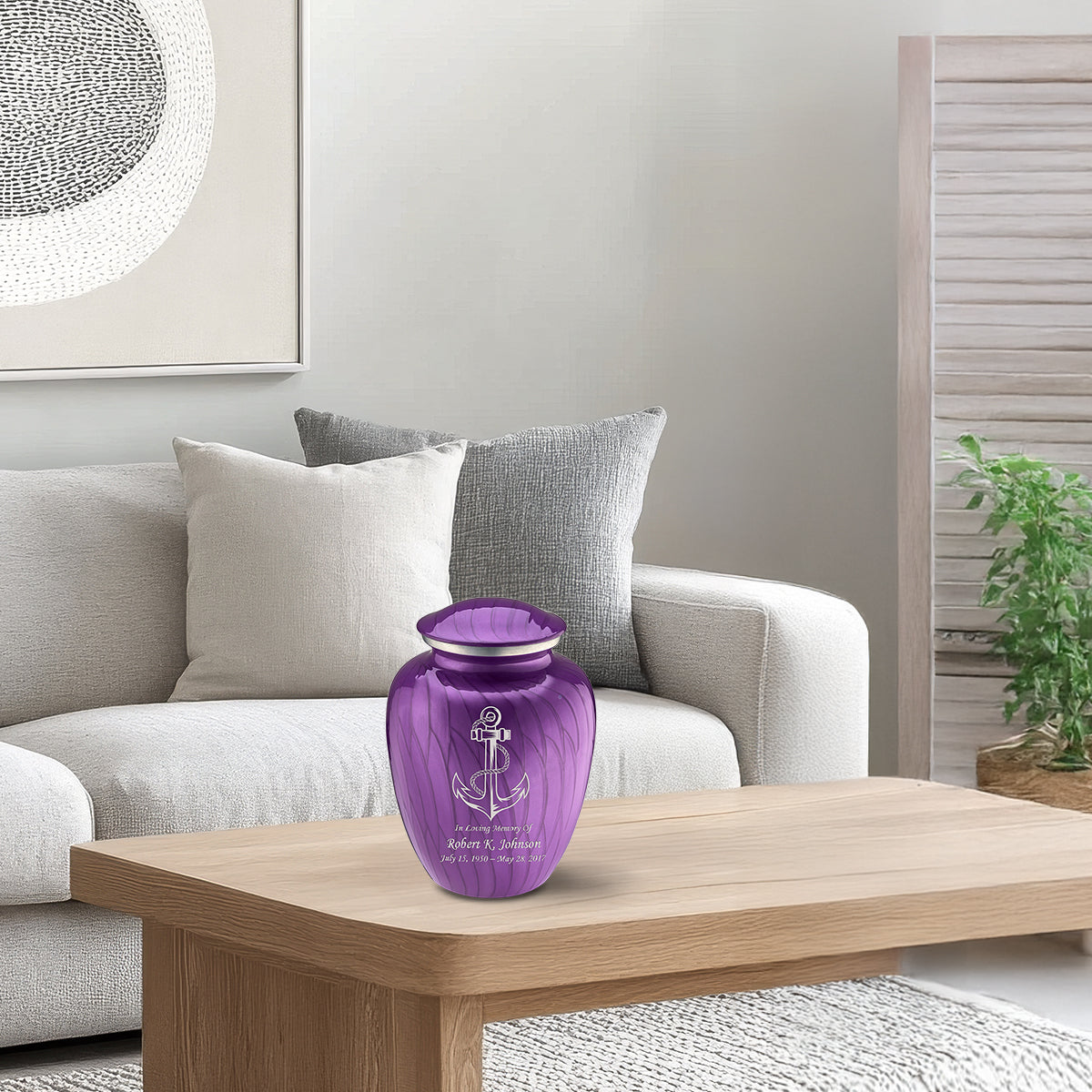 Medium Embrace Pearl Purple Anchor Cremation Urn