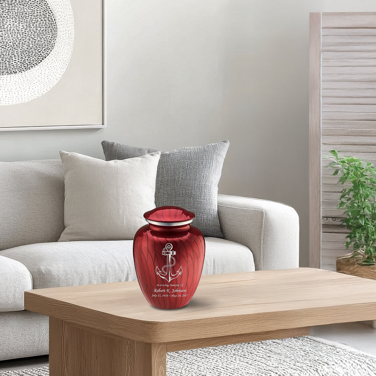 Medium Embrace Pearl Candy Red Anchor Cremation Urn