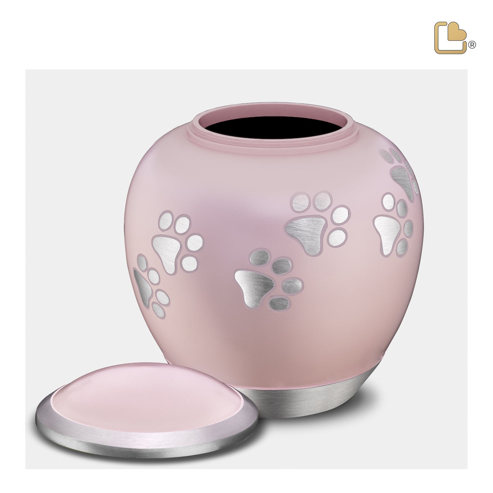 Shadow Small Pawprint Pet Urn Pink & Brushed Pewter