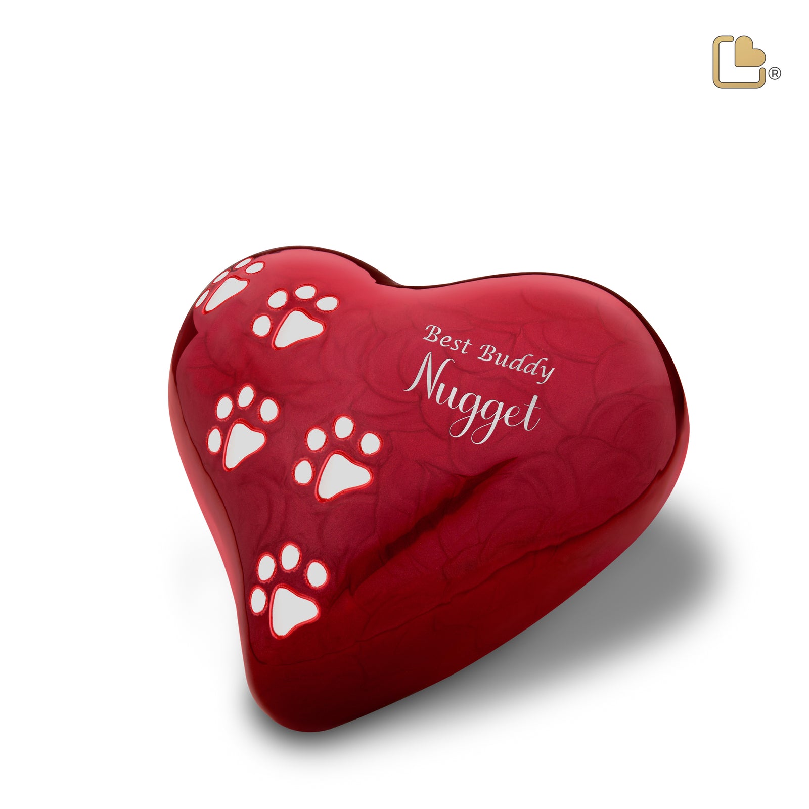 Large Heart Pet Urn Pearl Red & Brushed Pewter