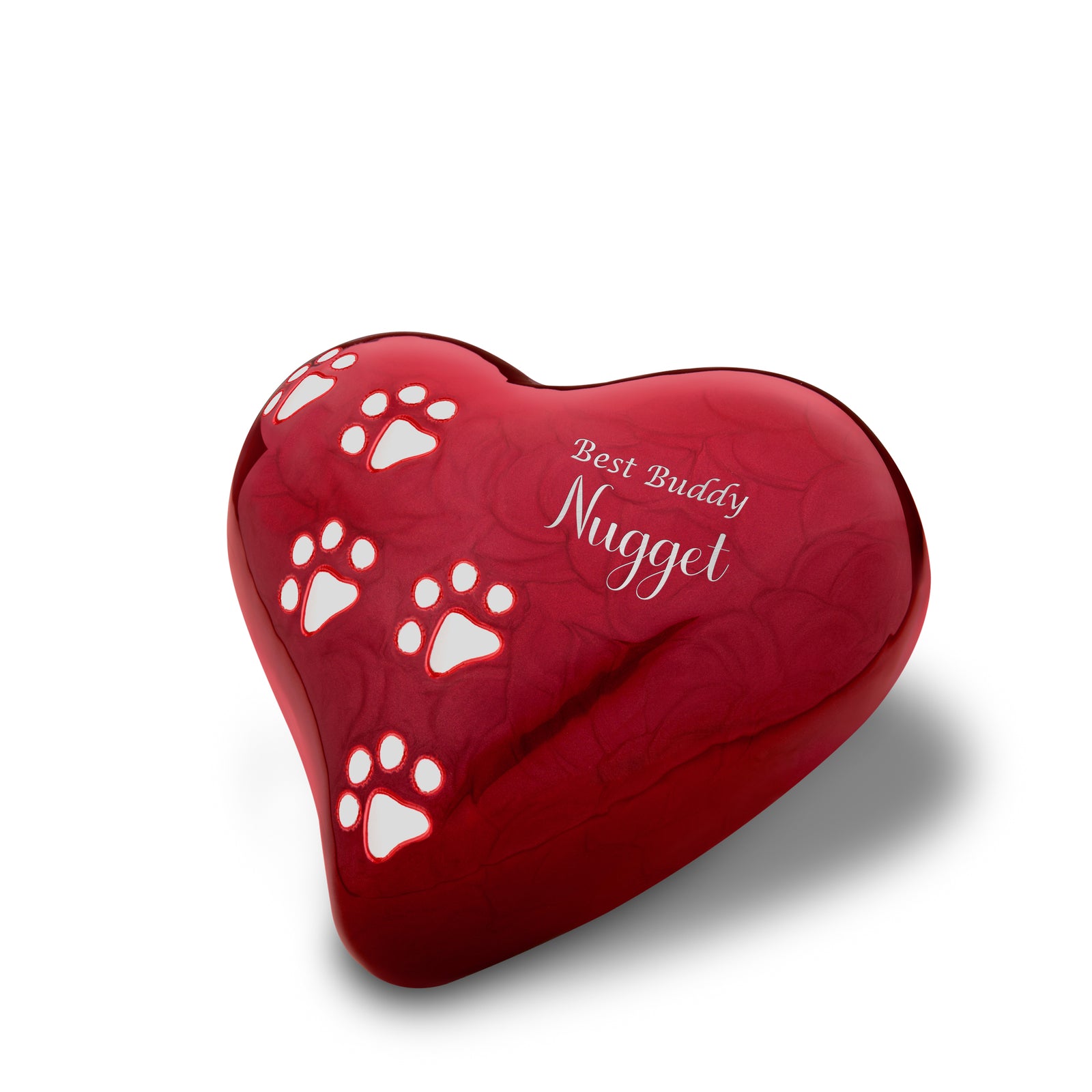 Large Heart Pet Urn Pearl Red & Brushed Pewter