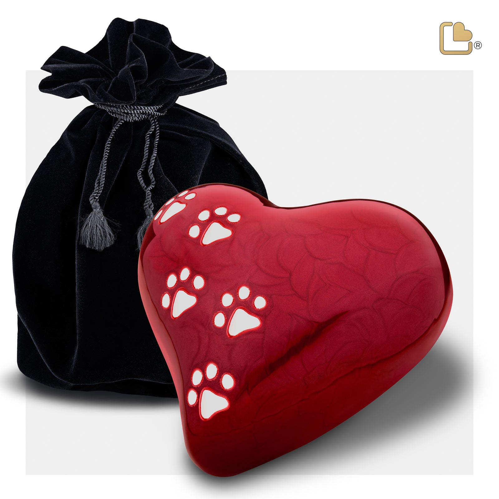 Medium Heart Pet Urn Pearl Red & Brushed Pewter