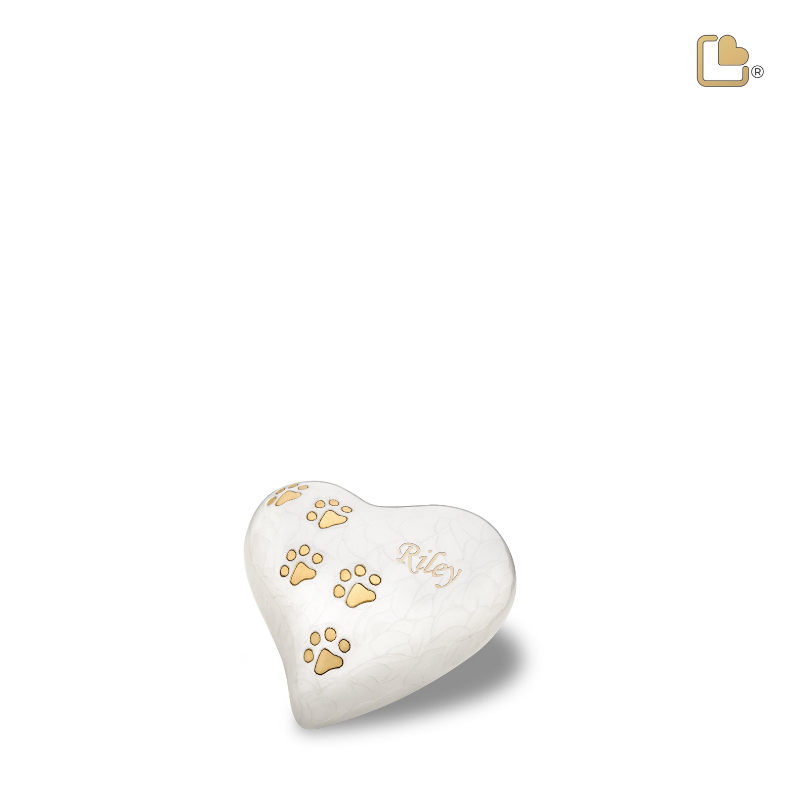 Keepsake Heart Pet Urn Pearl White & Brushed Gold