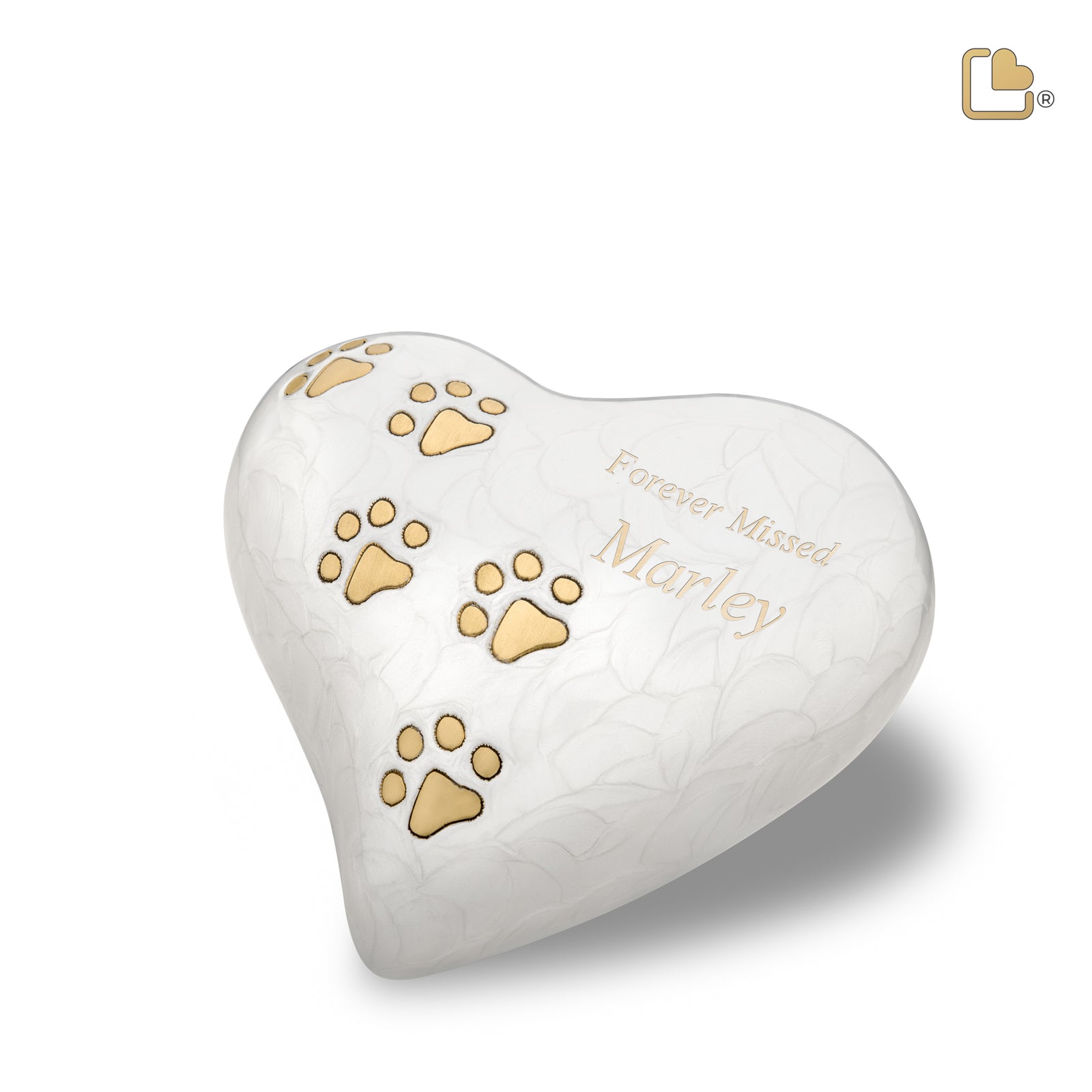 Large Heart Pet Urn Pearl White & Brushed Gold