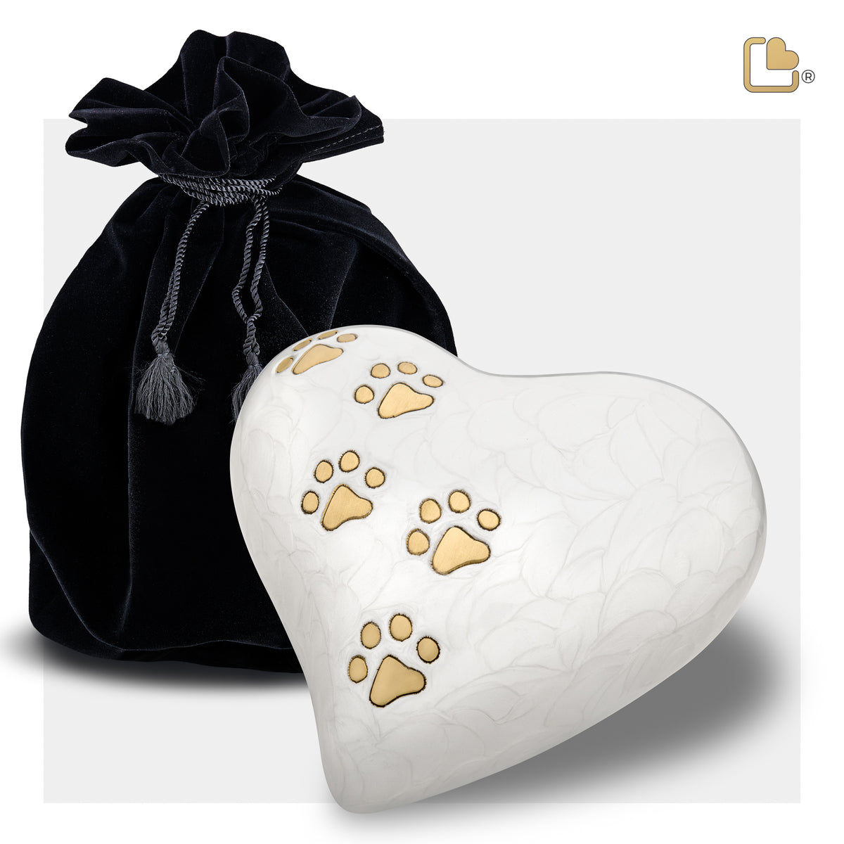 Large Heart Pet Urn Pearl White & Brushed Gold