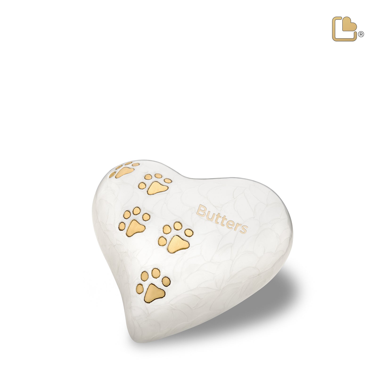 Medium Heart Pet Urn Pearl White & Brushed Gold